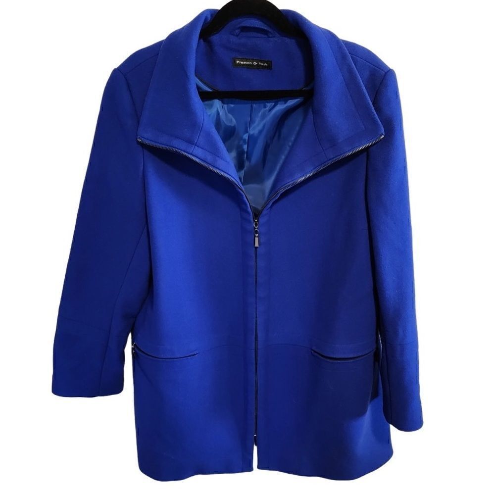 Preston & York- Women’s Long Line Royal Blue Wool Trench Coat, Size 16